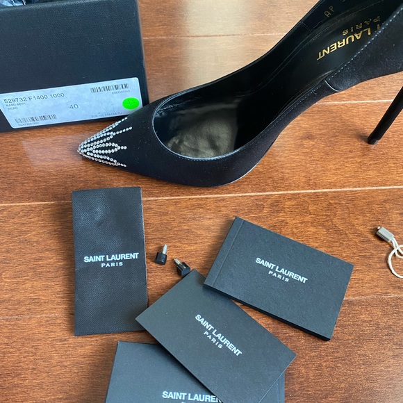 *SOLD* Gorgeous never worn Saint Laurent Black Heels with Crystal Toe. - Picture 12 of 13